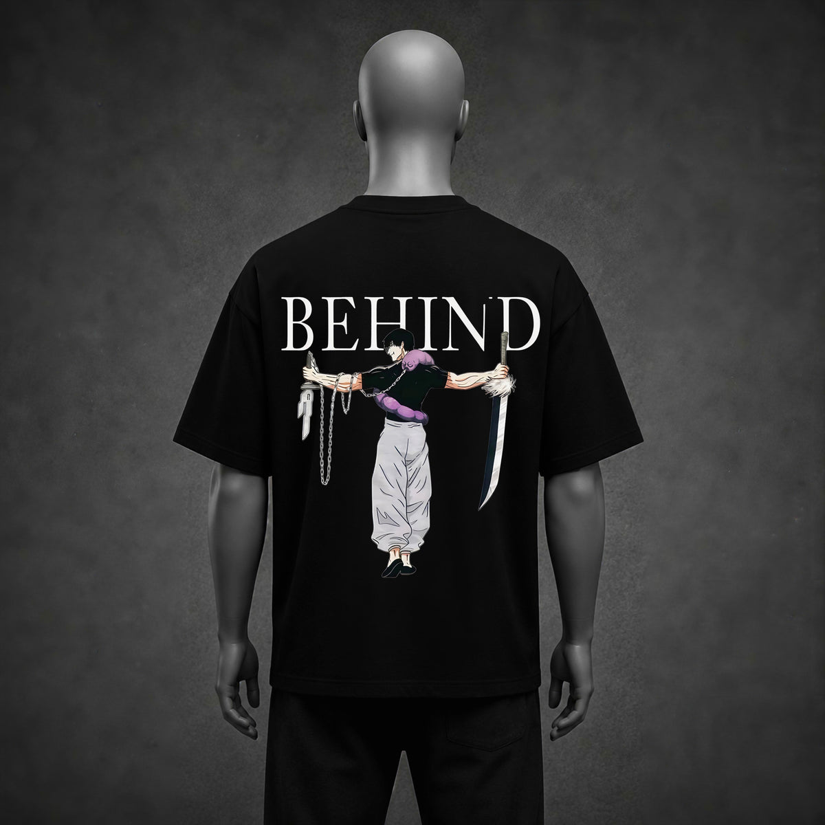 Toji Fushiguro "BEHIND" Anime Graphic Black Oversized Heavyweight T-Shirt