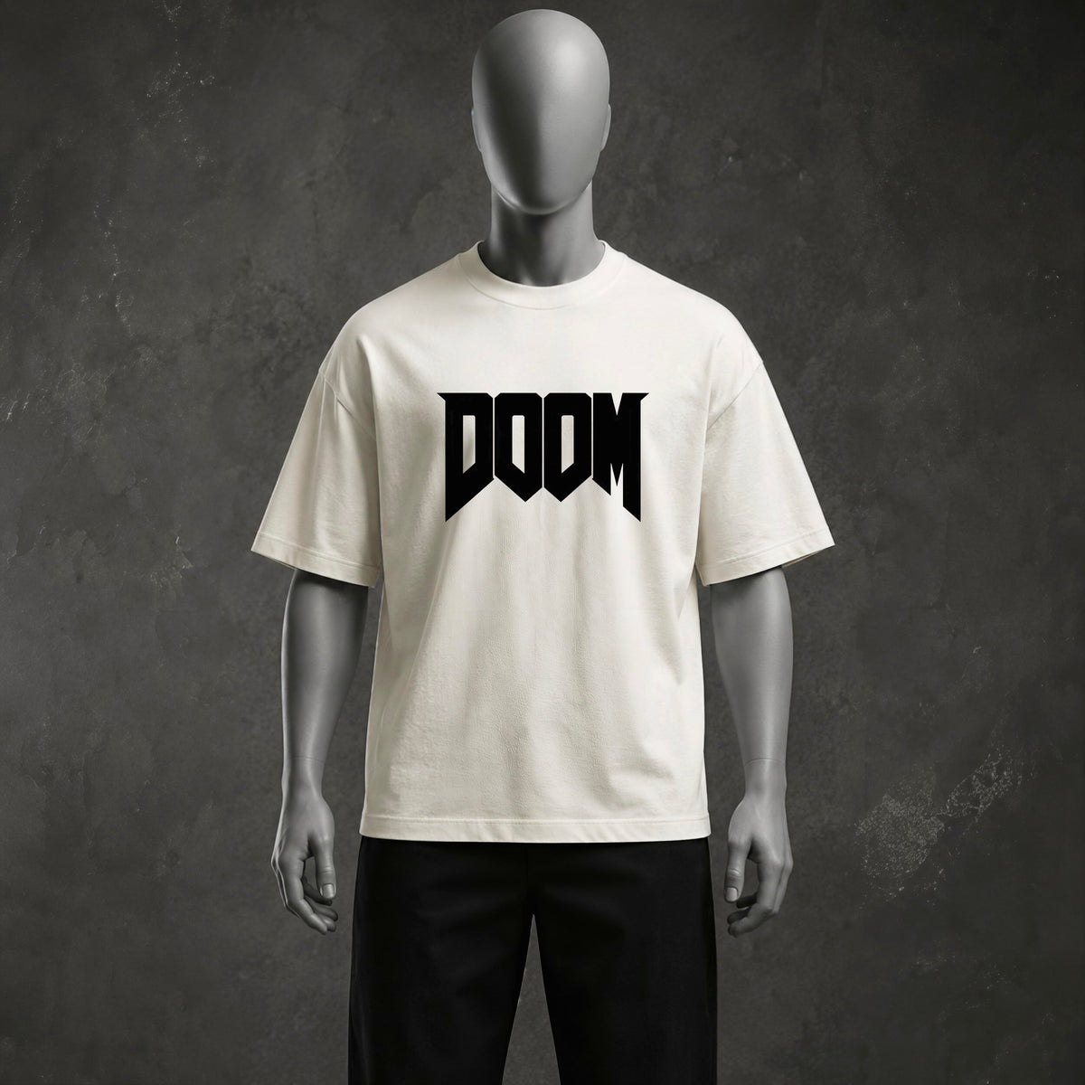 "DOOM" Villain Graphic Off-White Oversized Heavyweight T-Shirt