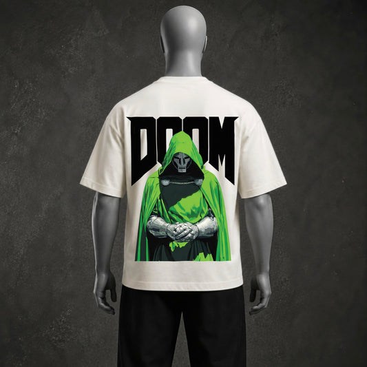 "DOOM" Villain Graphic Off-White Oversized Heavyweight T-Shirt