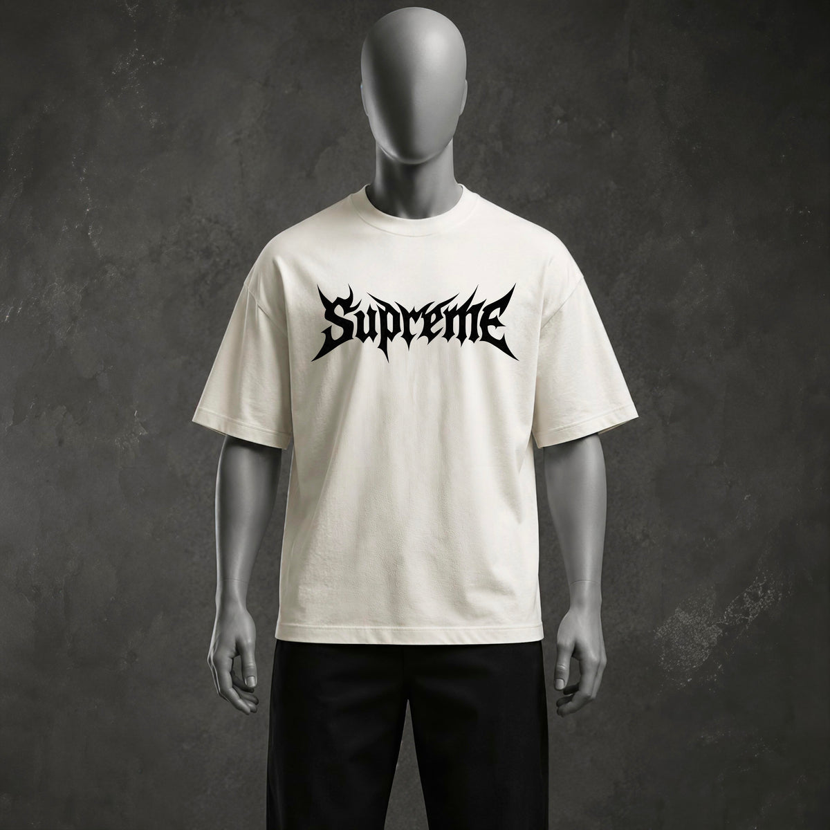 Spiky Gothic Font Off-White Oversized Heavyweight T-Shirt with Back Graphic