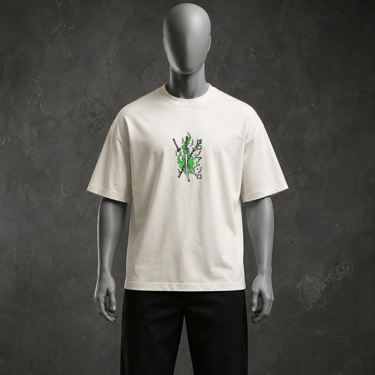 Three-Sword Anime Swordsman Off-White Oversized Heavyweight T-Shirt