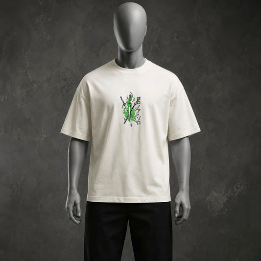 Three-Sword Anime Swordsman Off-White Oversized Heavyweight T-Shirt