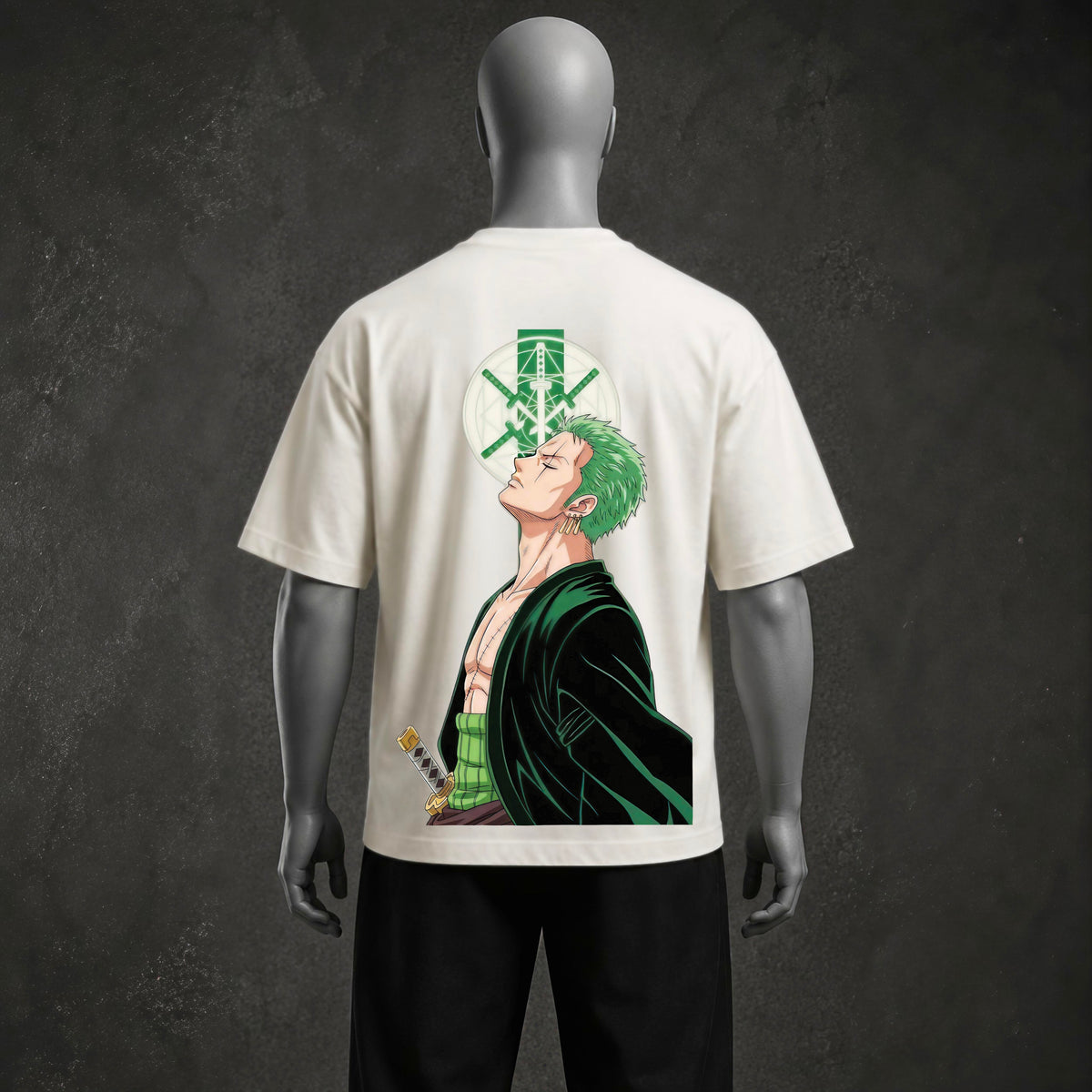 Three-Sword Anime Swordsman Off-White Oversized Heavyweight T-Shirt