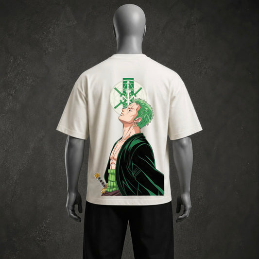 Three-Sword Anime Swordsman Off-White Oversized Heavyweight T-Shirt