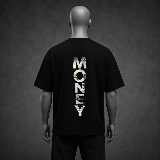 "PLAN B" Bitcoin & Money Graphic Black Oversized Heavyweight T-Shirt