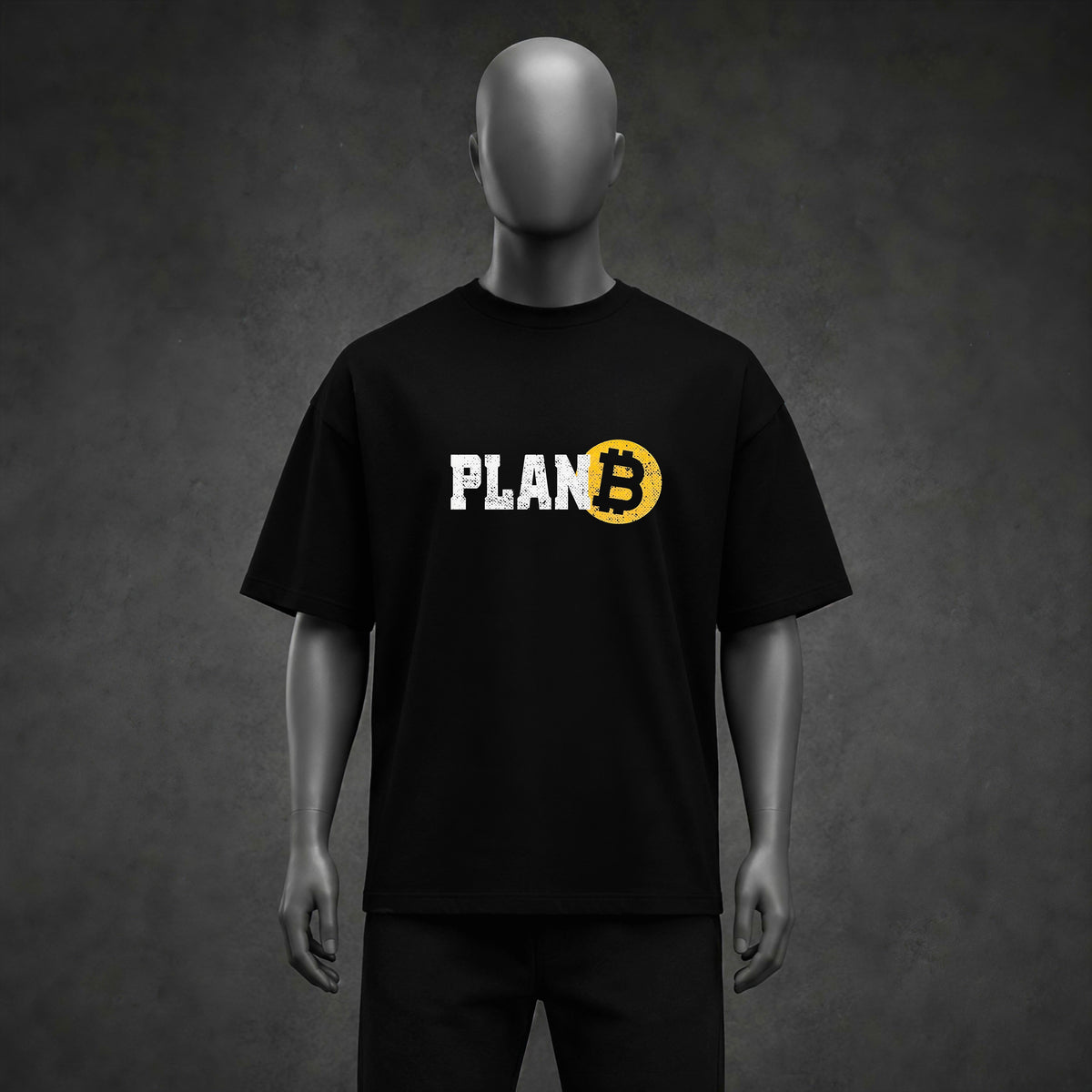 "PLAN B" Bitcoin & Money Graphic Black Oversized Heavyweight T-Shirt