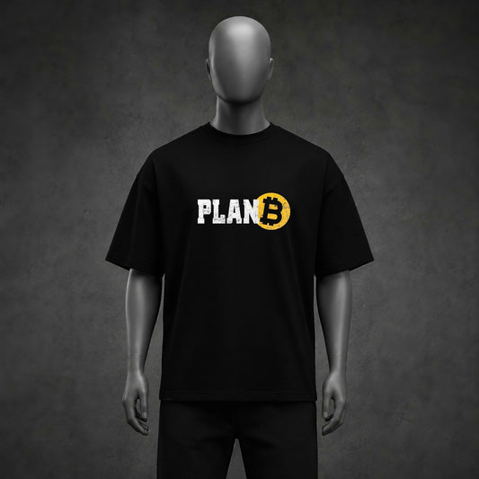 "PLAN B" Bitcoin & Money Graphic Black Oversized Heavyweight T-Shirt